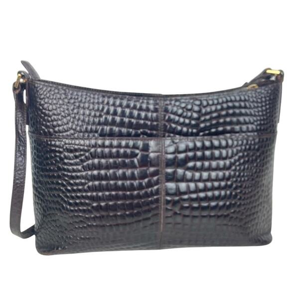 ETIENNE AIGNER Leather Shoulder Bag Croc Embossed in Chocolate - Picture 2 of 14